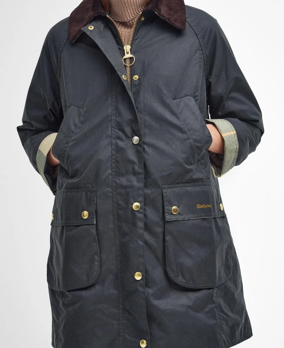 Long Beadnell Wax Jacket TUMMANVIHREÄ>Barbour Discount