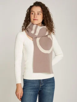 Naisten Huivi, TWO-TONE KNIT WOOL MIX SCARF Beige Kuosi>Calvin Klein Accessories Clearance