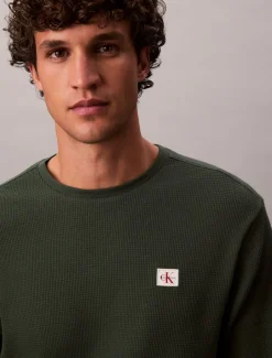 miesten paita, LS WAFFLE BADGE CREWNK TEE Armeijanvihreä>Calvin Klein Jeans Sale