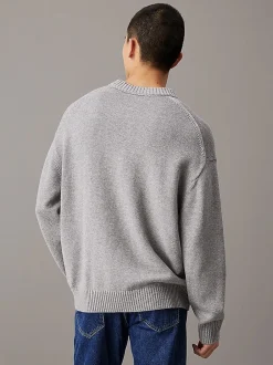 Miesten Neulepusero, COTTON WOOL CREW NECK SWEATER Vaaleanharmaa>Calvin Klein Jeans Clearance