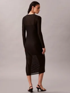 naisten mekko LS AOP Lace Maxi Dress, musta>Calvin Klein Jeans New