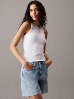 naisten toppi, WOVEN LABEL RIB TANK TOP>Calvin Klein Jeans Outlet
