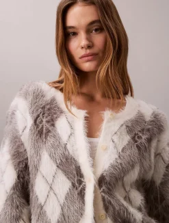 naisten neuletakki Fuzzy Novelty Argyle Sweater,><noscript><img width=