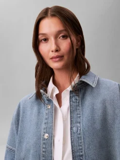 naisten farkkupaita DENIM BOYFRIEND SHIRT OVERNIGHT, sininen><noscript><img width=