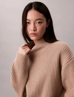 naisten neulepusero, CHUNKY WOOL BLEND T NECK SWEATER>Calvin Klein Jeans Best