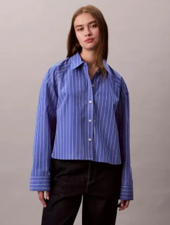 naisten pusero, YD STRIPE BOXY CROPPED SHIRT>Calvin Klein Jeans New