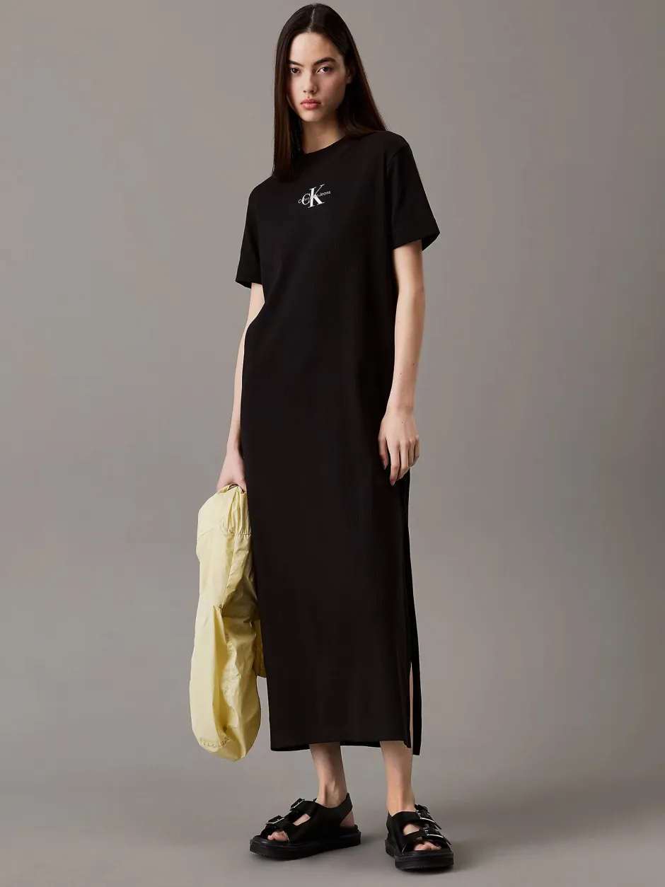 naisten mekko, K-MONOLOGO LONG RIB TEE DRESS>Calvin Klein Jeans Discount