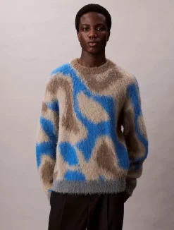 miesten neulepusero LS PATTERN BRUSHED ALPACA CREWNE,>Calvin Klein Menswear Best
