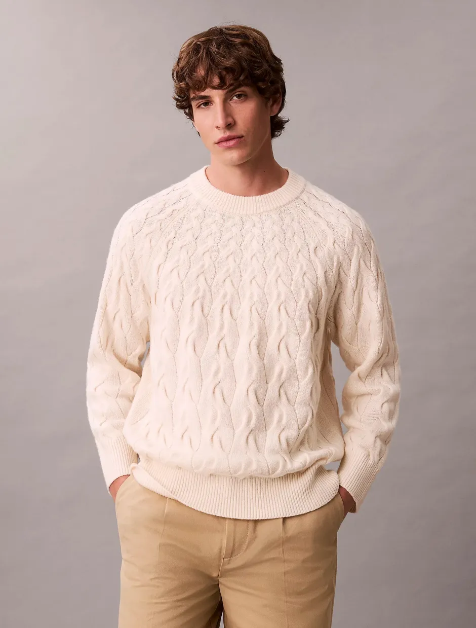 miesten neulepaita LS LAMBSWOOL BLENDCABLE CREWNK,>Calvin Klein Menswear Sale