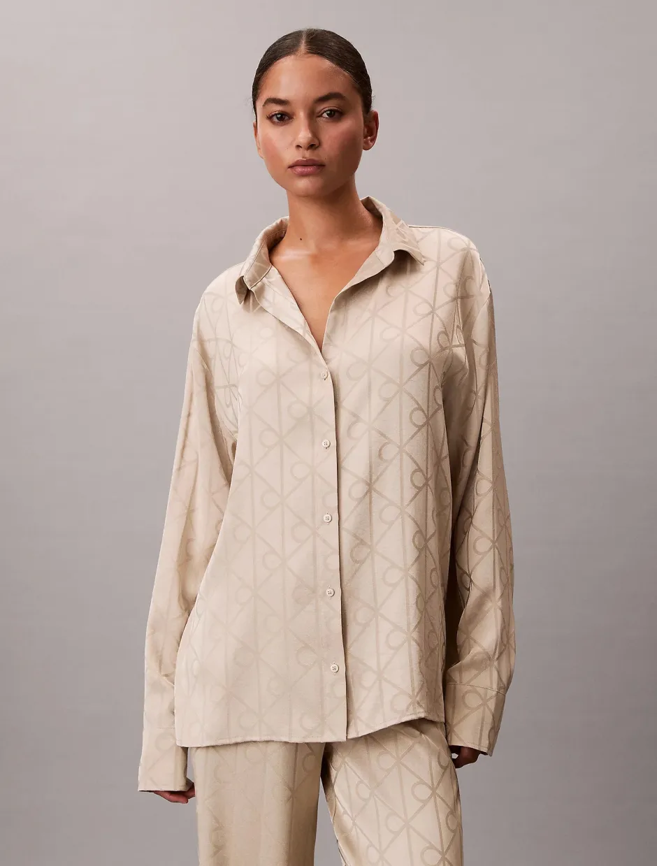 naisten pyjamasetti K-SATIN AOP SET,>Calvin Klein New