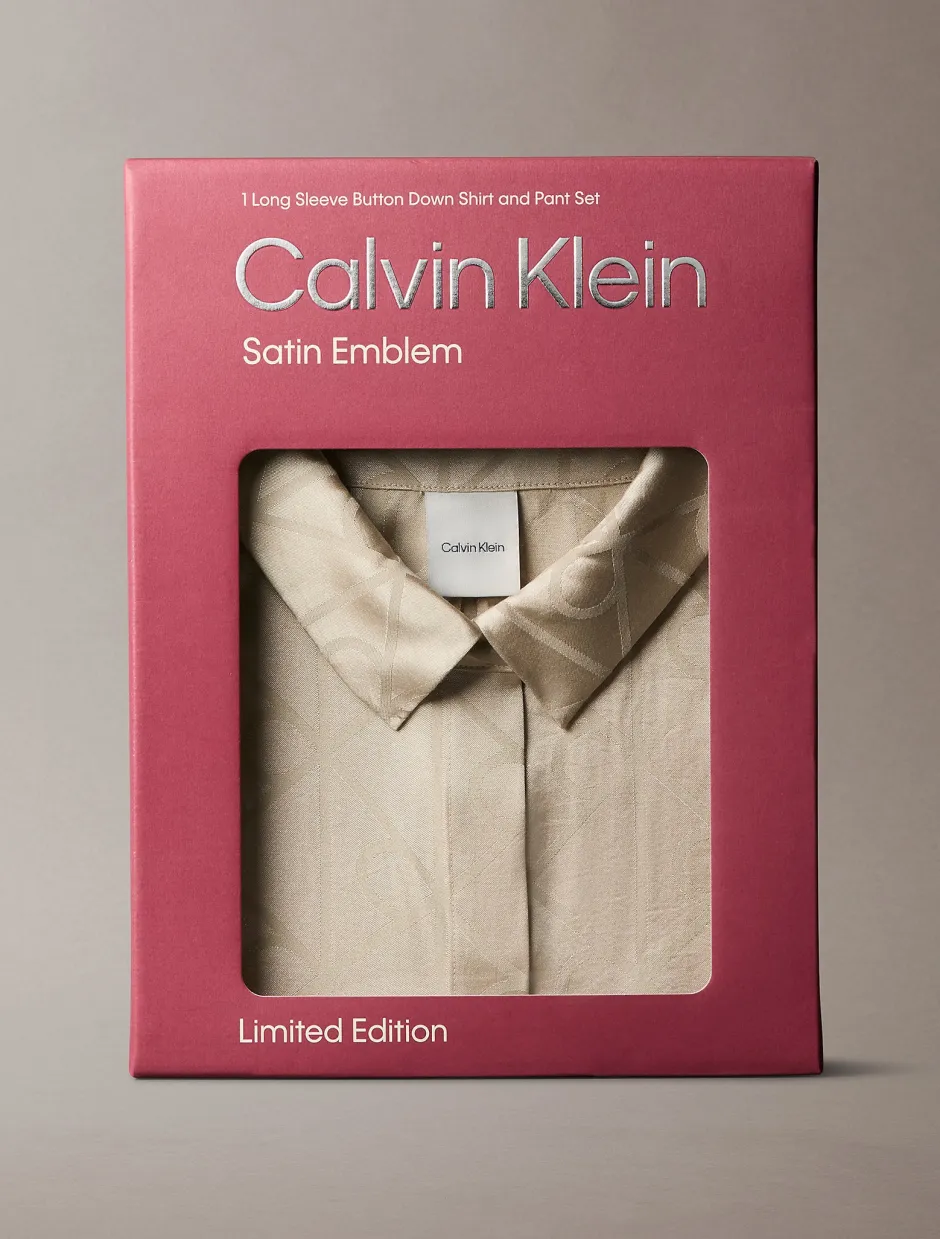 naisten pyjamasetti K-SATIN AOP SET,>Calvin Klein New