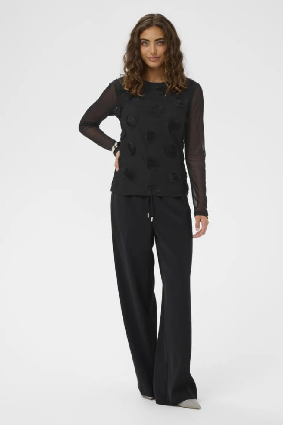 Mascha Mesh O-Neck Blouse, musta>Culture Best