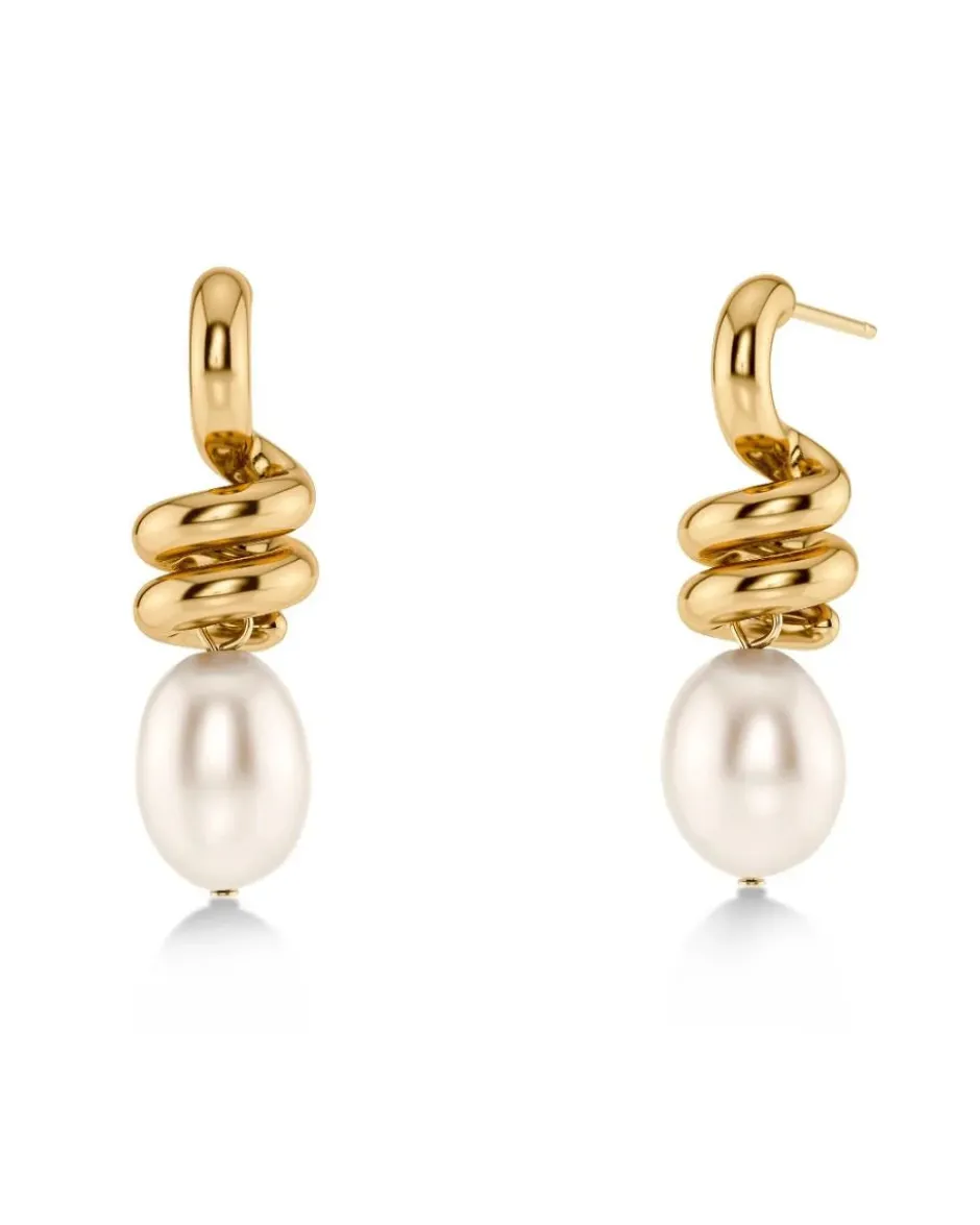 korvakorut Swivel Earrings Pearl L, Gold pleated>Edblad Discount
