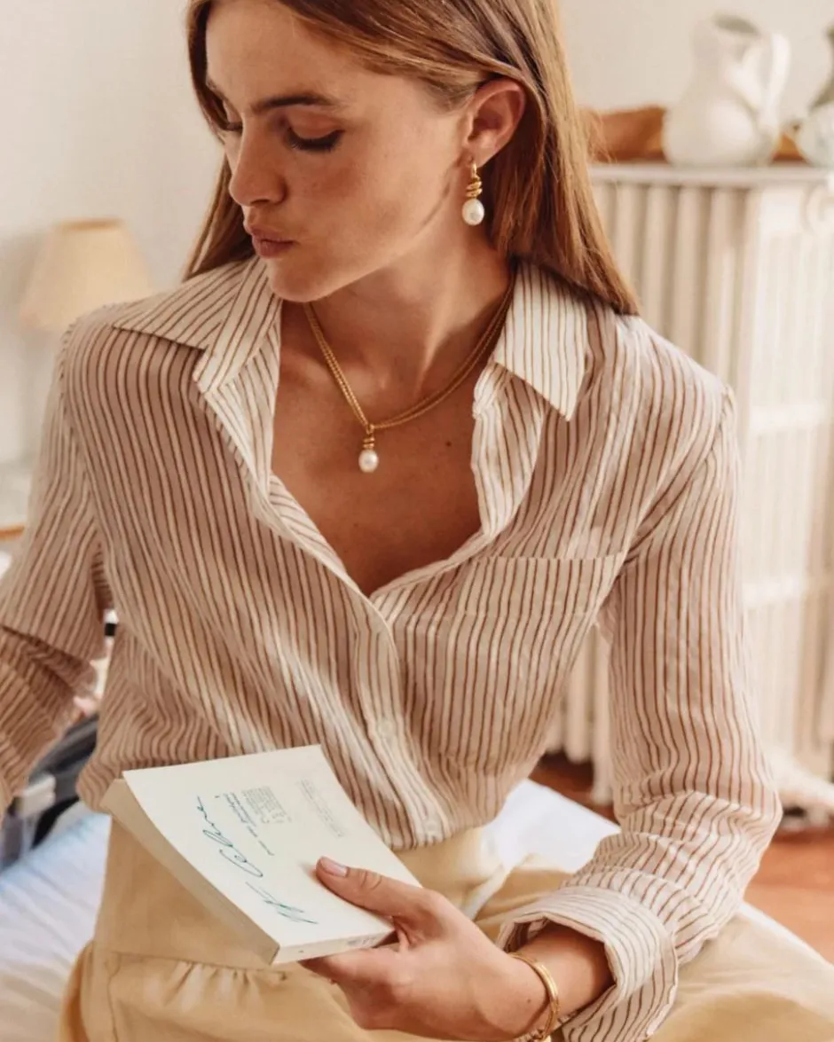 korvakorut Swivel Earrings Pearl L, Gold pleated>Edblad Discount