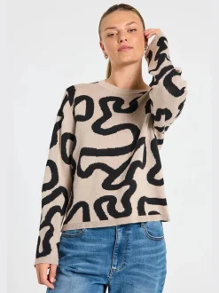 Naisten Neule, ANI PULLOVER Beige Kuosi>Freequent New
