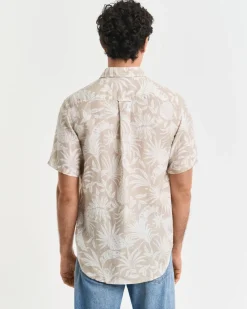 miesten lyhythihainen kauluspaita, REG BOTANICAL LINEN PRINT SS T-SHIRT Ruskea Kuosi>Gant Online