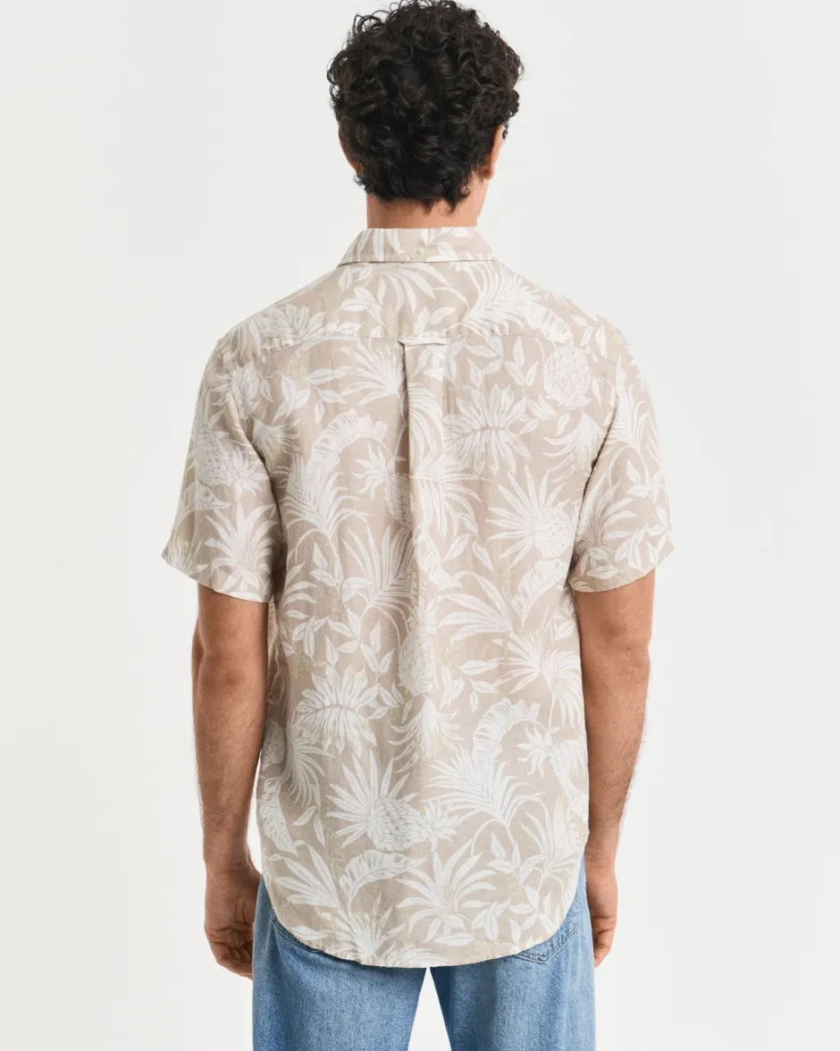 miesten lyhythihainen kauluspaita, REG BOTANICAL LINEN PRINT SS T-SHIRT Ruskea Kuosi>Gant Online