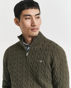 miesten neule, COTTON CABLE HALF ZIP><noscript><img width=
