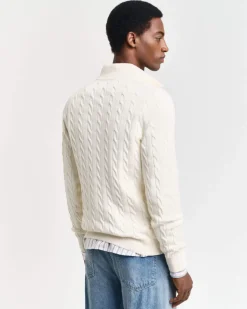 miesten neule, COTTON CABLE HALF ZIP>Gant Discount