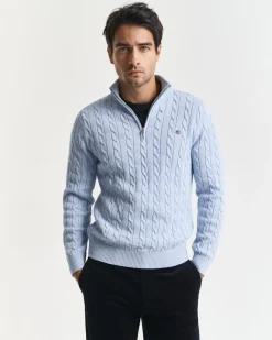 miesten neule, COTTON CABLE HALF ZIP>Gant