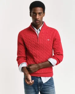 miesten neule, COTTON CABLE HALF ZIP>Gant