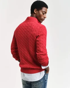 miesten neule, COTTON CABLE HALF ZIP>Gant