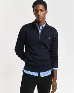 miesten neule, COTTON CABLE HALF ZIP>Gant Sale