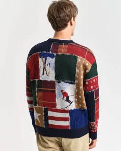 miesten neule, PATCHWORK C-NECK Punainen Kuosi>Gant New