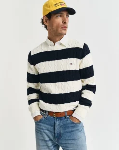 miesten neule, STRIPED COTTON CABLE C-NECK>Gant Best