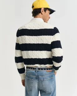 miesten neule, STRIPED COTTON CABLE C-NECK>Gant Best