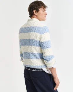 miesten neule, STRIPED COTTON CABLE C-NECK>Gant Clearance