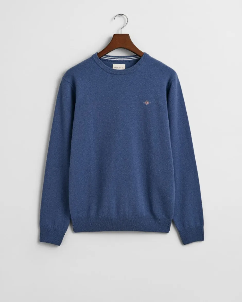 Miesten Neulepaita, SUPERFINE LAMBSWOOL C-NECK Indigo>Gant Discount