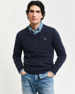 miesten neulepsuero, K SUPERFINE LAMBSWOOL C-NECK SININEN, INDIGO>Gant Outlet