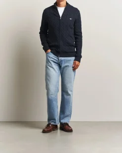 miesten neuletakki, COTTON CABLE ZIPPED CARDIGAN>Gant Discount