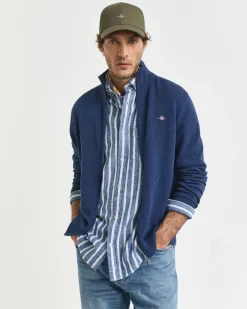 miesten neuletakki Casual Cotton Zip Cardigan, sininen indigo>Gant Hot