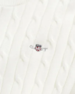 naisten lyhythihainen neulepusero, STRETCH COTTON CABLE SS C-NECK>Gant Clearance