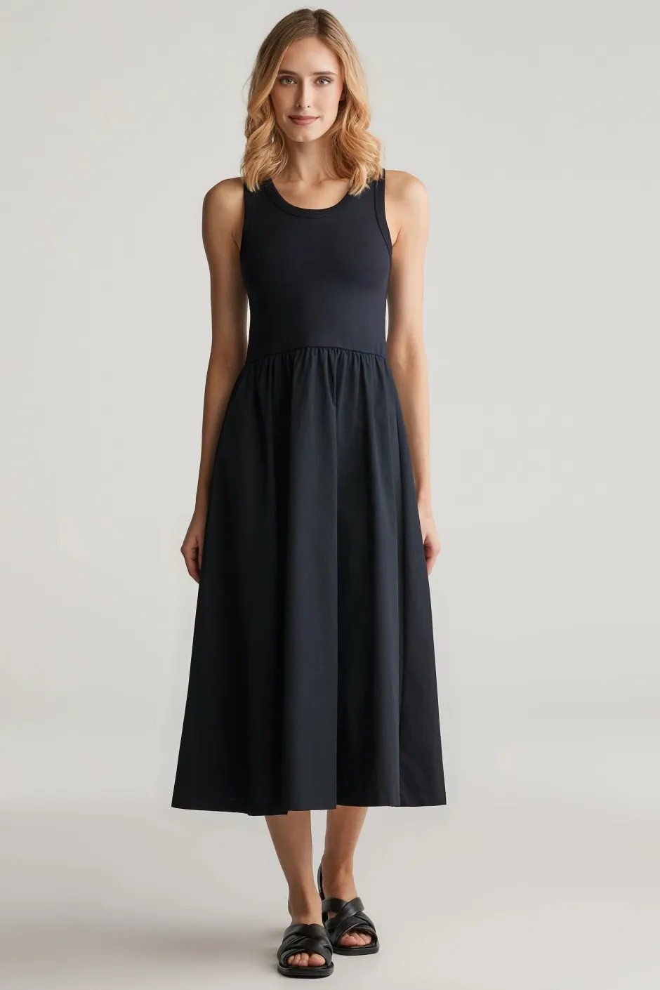 naisten mekko, MIDI JERSEY WOVEN COMBO DRESS>Gant Outlet