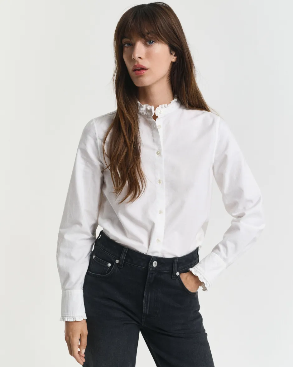 naisten paitapusero, REG CLASSIC OXFORD FRILL BLOUSE>Gant Discount