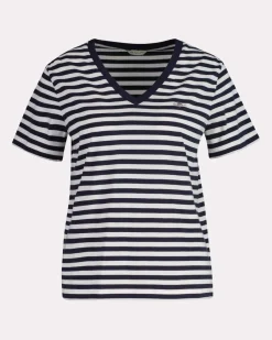 naisten t-paita, REG STRIPED SHIELD V-NECK T-SHIRT><noscript><img width=