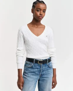 neule, STRETCH COTTON CABLE V-NECK>Gant New