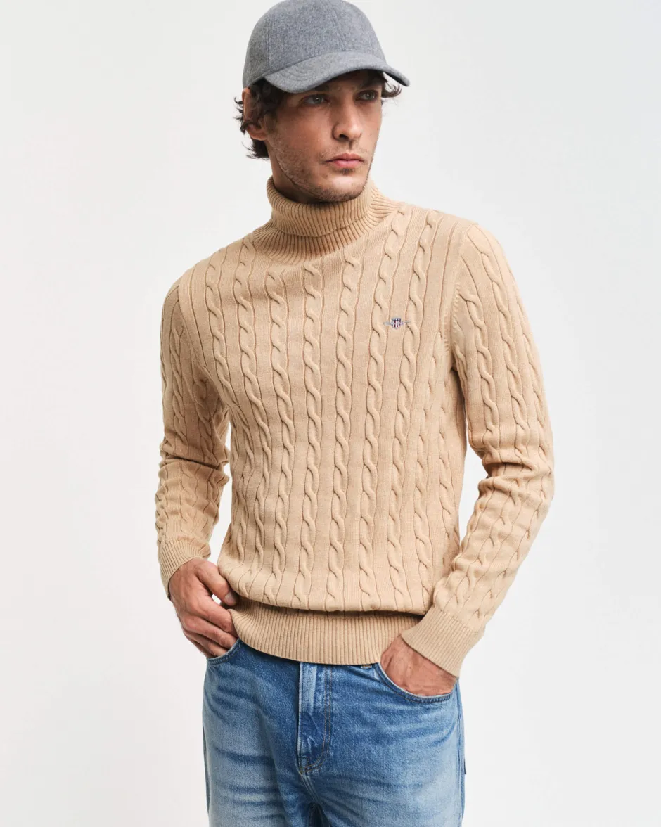 neule, COTTON CABLE TURTLE NECK>Gant