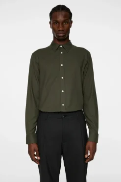 Miesten Flanellipaita, LIGHT FLANNEL SLIM SHIRT Armeijanvihreä>J.Lindeberg Online