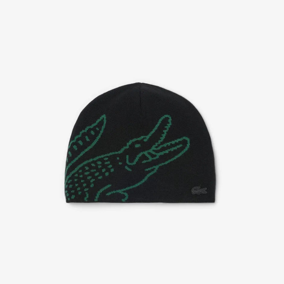 miesten pipo, UNCUFFED CROCODILE JACQUARD WOOL BEANIE>Lacoste Best