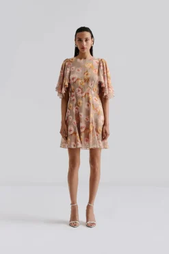 naisten mekko, IDA SILK BLEND FRILL SLEEVE MINI DRESS>Malina