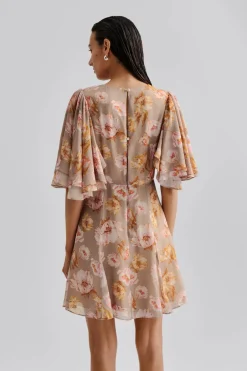 naisten mekko, IDA SILK BLEND FRILL SLEEVE MINI DRESS><noscript><img width=