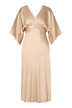 naisten mekko, JUNO V-NECK SATIN MIDI DRESS><noscript><img width=