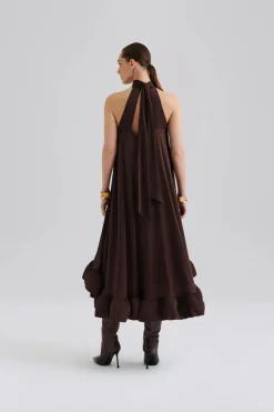 naisten mekko, SABRINA HALTERNECK RUFFLED MAXI DRESS>Malina New