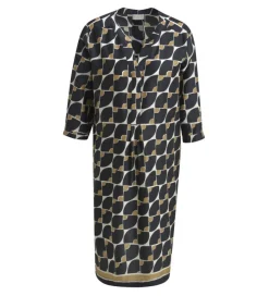 naisten mekko, DRESS 3/4 SLEEVE BLACK PRINT>Milano Italy Sale