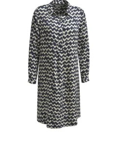 naisten mekko, DRESS LS NAVY PRINT>Milano Italy