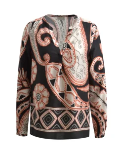 Naisten Pusero, V-NECK BLOUSE BLACK PRINT>Milano Italy Clearance